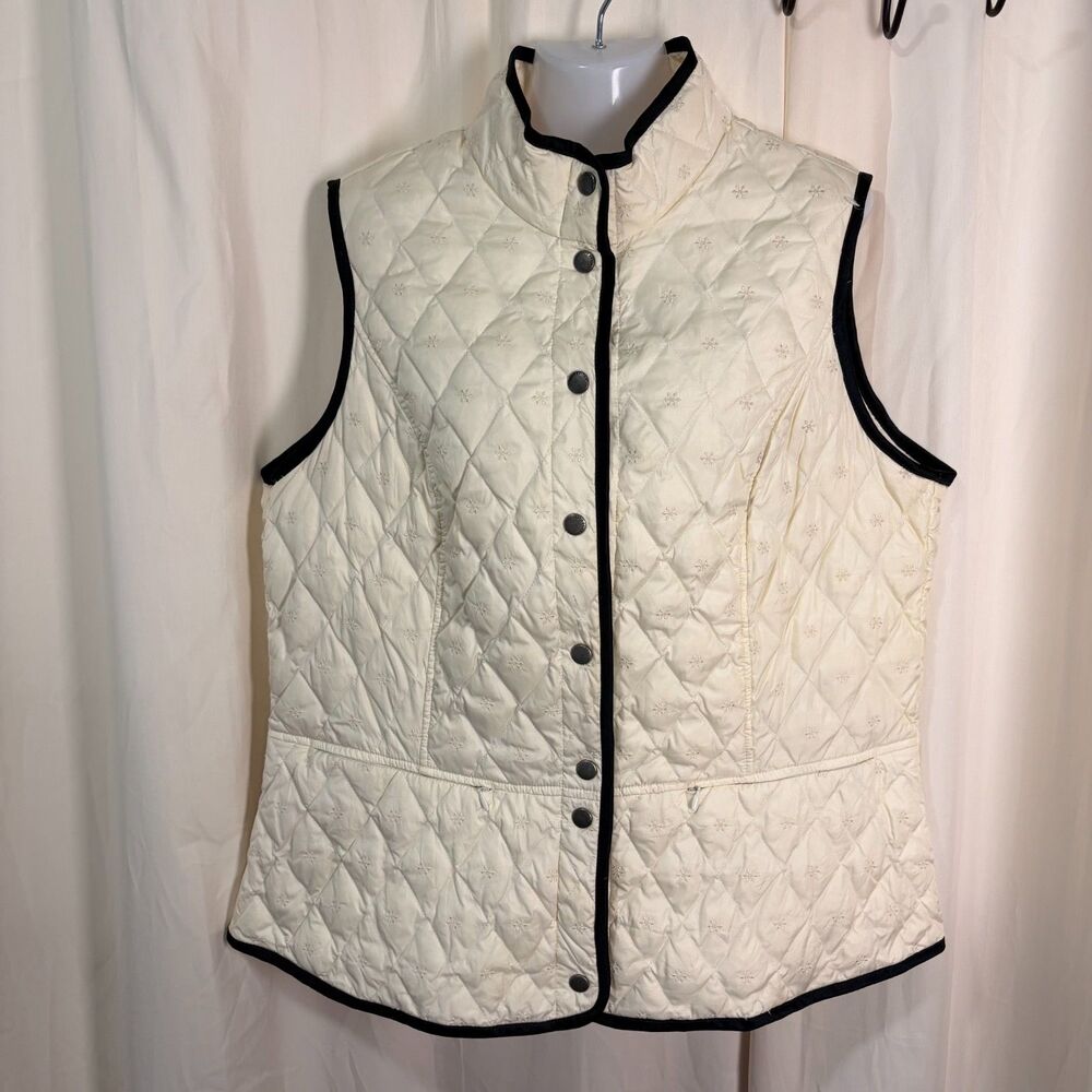 Eddie Bauer 650 Down Vest Women's 1X Cream White Embroidered Snowflake Quilted